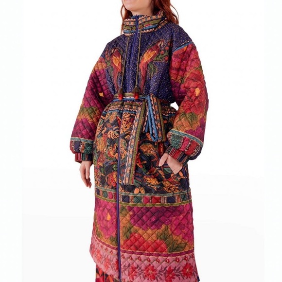 FARM RIO Mixed Patchwork Reversible Midi Belted Puffer Jacket (NWOT) - Picture 4 of 17